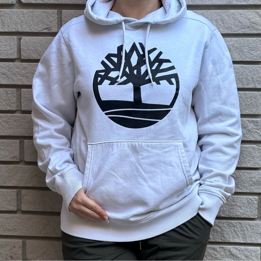 Timberland Hoodie White/Ice with Black Logo Sz M